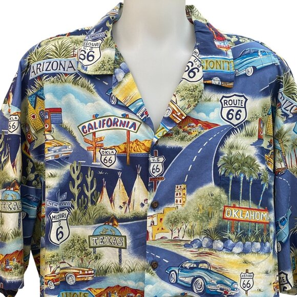 Pacific Legend Hawaiian Mens Camp Shirt 4XL Historic Route 66 and Cars Matching - Picture 1 of 10